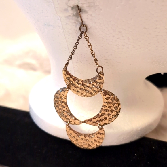 Vintage 80s Gold Toned Glam Statement Drop Dangle Earrings Textured Pattern - Picture 1 of 10